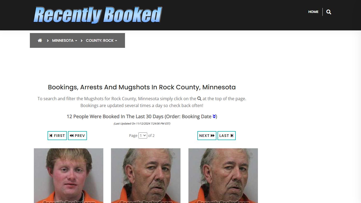 Bookings, Arrests and Mugshots in Rock County, Minnesota - Recently Booked